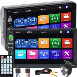 Radio Retoo USB para coche, pantalla táctil de 7″ con Bluetooth, receptor multimedia 2 DIN, ajuste de brillo, reproductor multimedia con cámara trasera