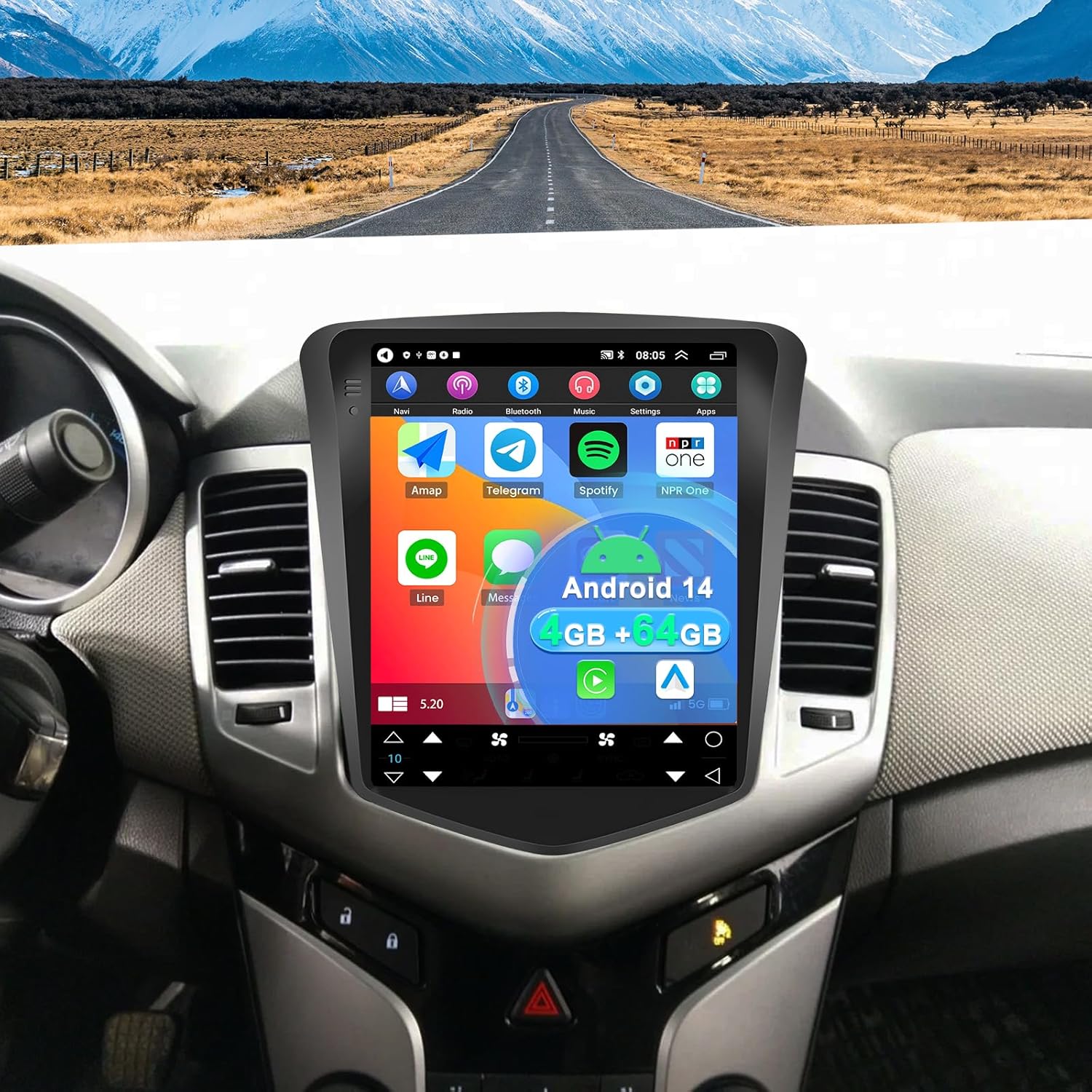 Radio Android 14 4+64G para Chevrolet Cruze 2008-2015, CarPlay y Android Auto, pantalla táctil de 9,7", GPS, FM RDS, SWC y pantalla dividida