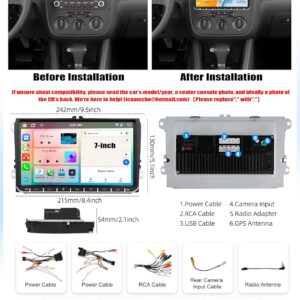 Radio CAMECHO Android 15 6+128GB 8 núcleos para VW Golf 5, Polo, Caddy y Skoda, navegación, CarPlay y Android Auto inalámbricos, doble DIN, pantalla 9″, Mirror Link, RDS/FM, Bluetooth 5.0 y DSP