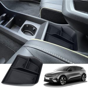 BIXUAN compatible con Renault Megane E-Tech/Scenic E-Tech 2022-2025, caja de almacenamiento consola central, organizador bandeja guantera, compartimento accesorios