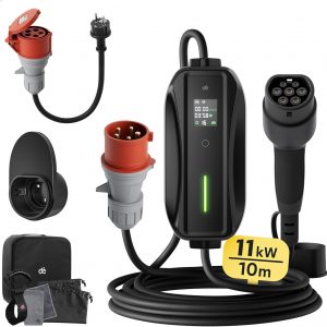 Cargador EV 11kW, Cargador Coche Electrico 16a [3-Fase| 10m| 6-16A] dé con Potencia de Carga Ajustable, estación de Carga móvil/Wallbox para Model 3/Y ex30, e-Tron y Otros EV/PHEV