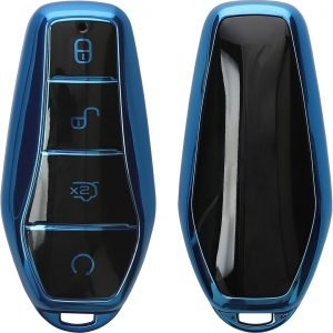 kwmobile Carcasa para Mando Compatible con BYD Atto 3 / Sealion / Han / Tang / Dolphin / Seal – Funda para Llaves de Coche con Botones de TPU – Azul Brillante