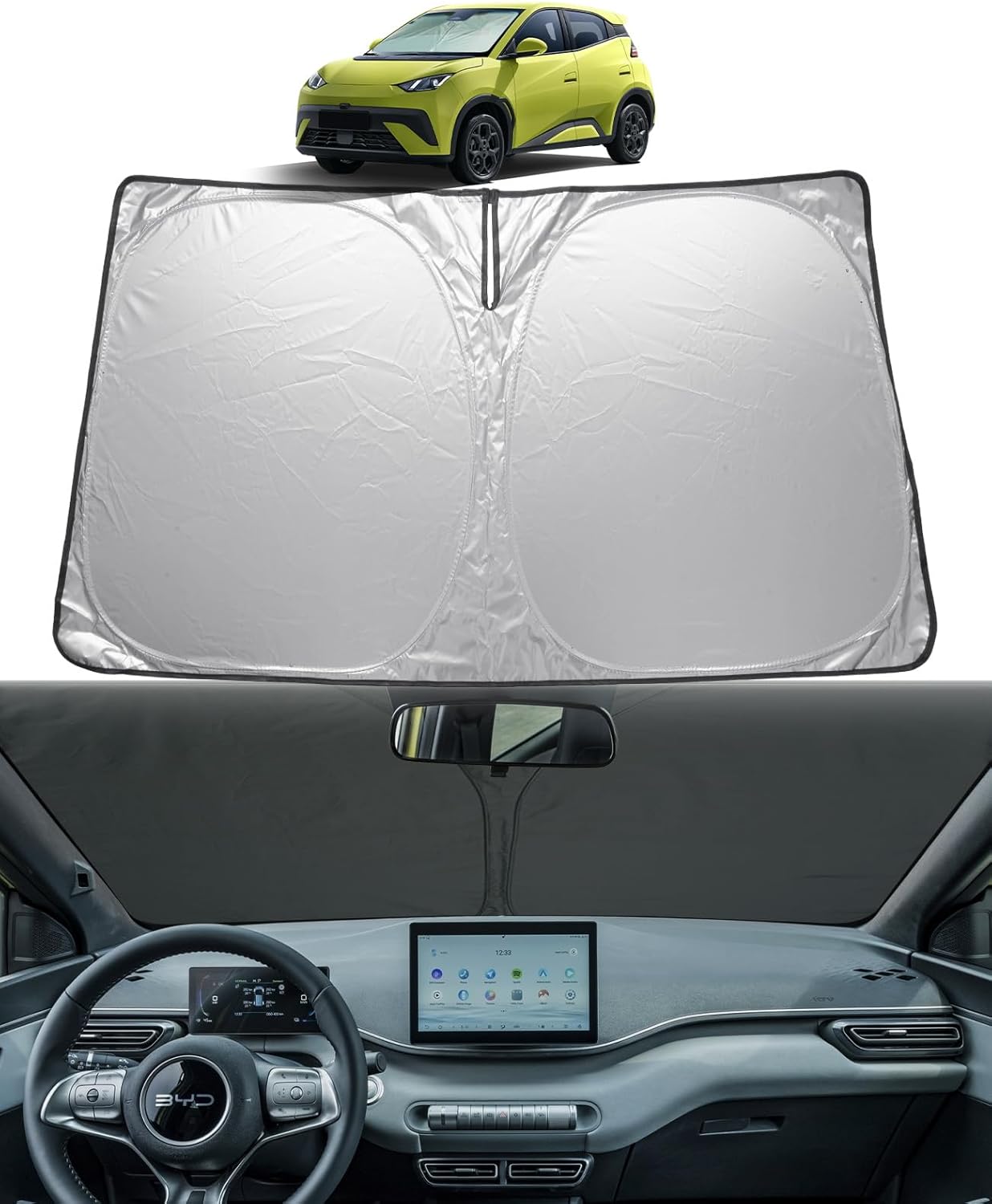 GAFAT Compatible con BYD Dolphin Surf 2025 2026 2027 Protección solar Parabrisas Interior, Parabrisas de Gaviota Parasol Accesorios, UPF 50+ Protección UV, Refrigeración