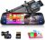 Podofo cámara retrovisora con CarPlay inalámbrico y Android Auto, pantalla táctil IPS de 9,66″ tipo espejo DVR, Bluetooth, 2 pantallas divididas y cámara trasera AHD