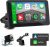 Pantalla portátil de 7″ para coche con CarPlay y Android Auto inalámbricos, sin instalación, con dashcam, Bluetooth, navegador GPS, Mirror Link, control por voz, FM y AUX