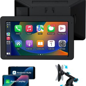 Pantalla de coche de 7″ con CarPlay para Apple y Android, navegación GPS, Bluetooth 5.2, control de voz manos libres, Mirror Link, FM, AUX, instalación fácil