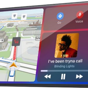 Pantalla LAMTTO de 9″ con CarPlay inalámbrico para Apple CarPlay y Android Auto, pantalla táctil portátil, GPS, Bluetooth, Mirror Link, FM, Siri y Google Assistant