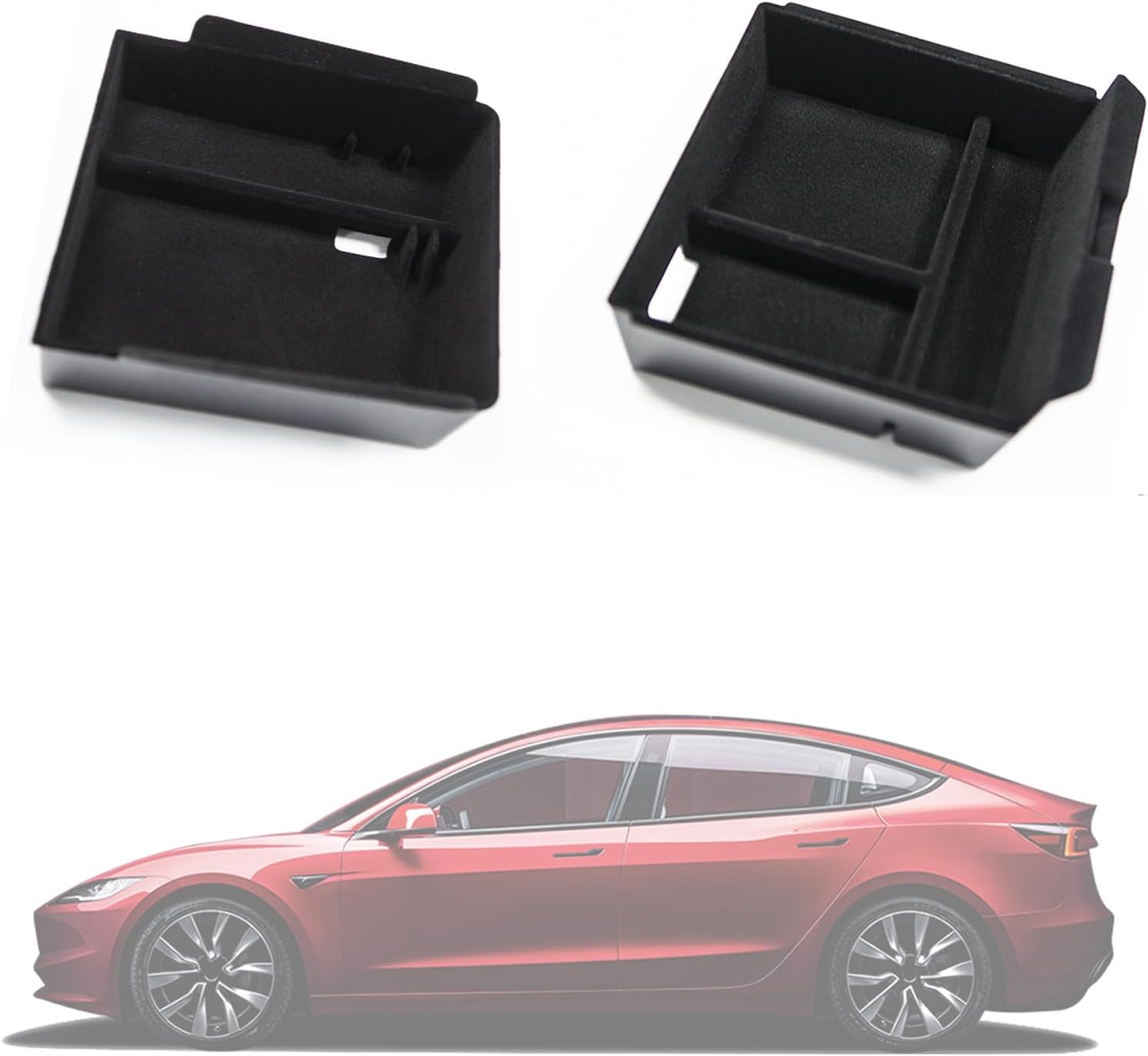 Organizador de consola central para Tesla Model Y Juniper y Model 3 Highland 2024 2025, bandeja de almacenamiento afelpada, pack de 2