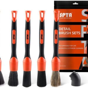 Set SPTA de 5 cepillos de detailing para coche, multiusos, pelo suave, con cabezal reemplazable para limpieza de automóvil