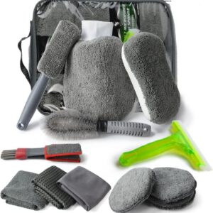 Set de limpieza de coche con guante de microfibra, toalla de lavado y cepillo para llantas