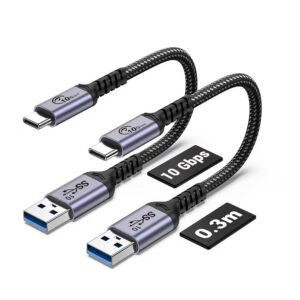 Cable USB C para Android Auto, 12 pulgadas, 10 Gbps, pack de 2, USB C 3.1 Gen 2, carga rápida 3 A, compatible con Galaxy S21/S20/S10/S10E/Note 20, Pixel 6/5