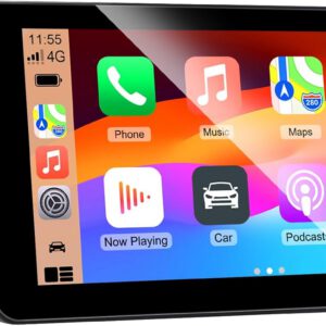 Pantalla táctil de 7″ para coche con CarPlay y Android Auto inalámbricos, Mirror Link, navegación, Siri, FM, AUX, Bluetooth 5.2, AirPlay, lectura de vídeo y GPS