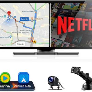 Pantalla Volam inalámbrica de 10,25″ compatible con Netflix/YouTube, CarPlay y Android Auto, cámara trasera 1080P, navegador GPS, WiFi 2.4G/5G y Bluetooth