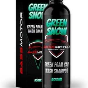 Champú BassMotor Green Active Foam para coche y moto, apto para lanza de espuma y cubo, limpia y desengrasa con acabado brillante, Green Snow 500 ml