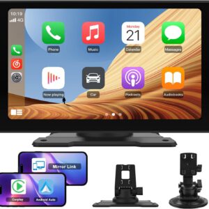 Pantalla CarPlay para coche con CarPlay/Android Auto inalámbricos, pantalla táctil portátil de 9″, Bluetooth, Mirror Link, control por voz, USB, TF y AUX, negro