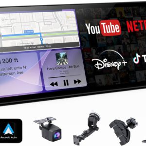 Pantalla CarPlay inalámbrica de 10,25″ con apps Netflix y YouTube, pantalla táctil para Apple CarPlay y Android Auto, cámara trasera integrada, Video Box