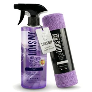LionsWay limpiador de salpicadero interior de coche 500 ml + paño, limpia, restaura y perfuma, aroma Floral Roma, sin silicona, acabado satinado natural, fórmula antihuellas