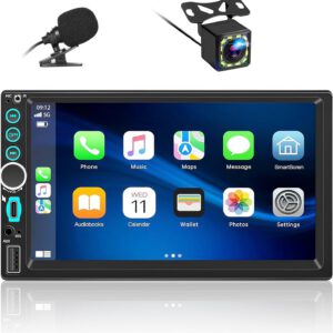 Radio doble DIN con CarPlay inalámbrico y Android Auto inalámbrico, pantalla táctil de 7″, Bluetooth, Mirror Link, AUX/FM, SWC y cámara trasera