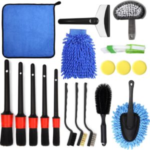 Kit de limpieza de coche de 18 piezas con guante de lavado, esponja, toallas y cepillo para neumáticos, set para cuidado interior y exterior