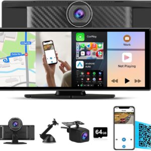 Pantalla AWESAFE de 10,26″ para coche con CarPlay/Android Auto/MirrorLink inalámbricos, reproductor táctil compatible con dashcam 4K, cámara trasera, Bluetooth, USB, SD, FM y control por voz