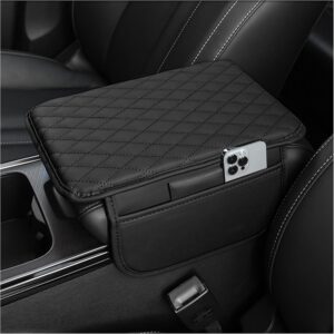 Protector universal mejorado para reposabrazos de coche, cojín de cuero de microfibra con 2 bolsas de almacenamiento, accesorio interior para la mayoría de vehículos, negro