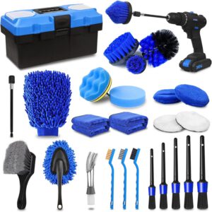 Kit de limpieza de coche de 27 cepillos, set eléctrico para taladro, cepillos interiores y de detailing, herramienta para coches y parabrisas