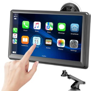 Pantalla de coche de 7″ con CarPlay para Apple y Android, pantalla táctil HD inalámbrica, navegación GPS, Bluetooth, control de voz manos libres, Mirror Link, AUX, FM, Siri y Google