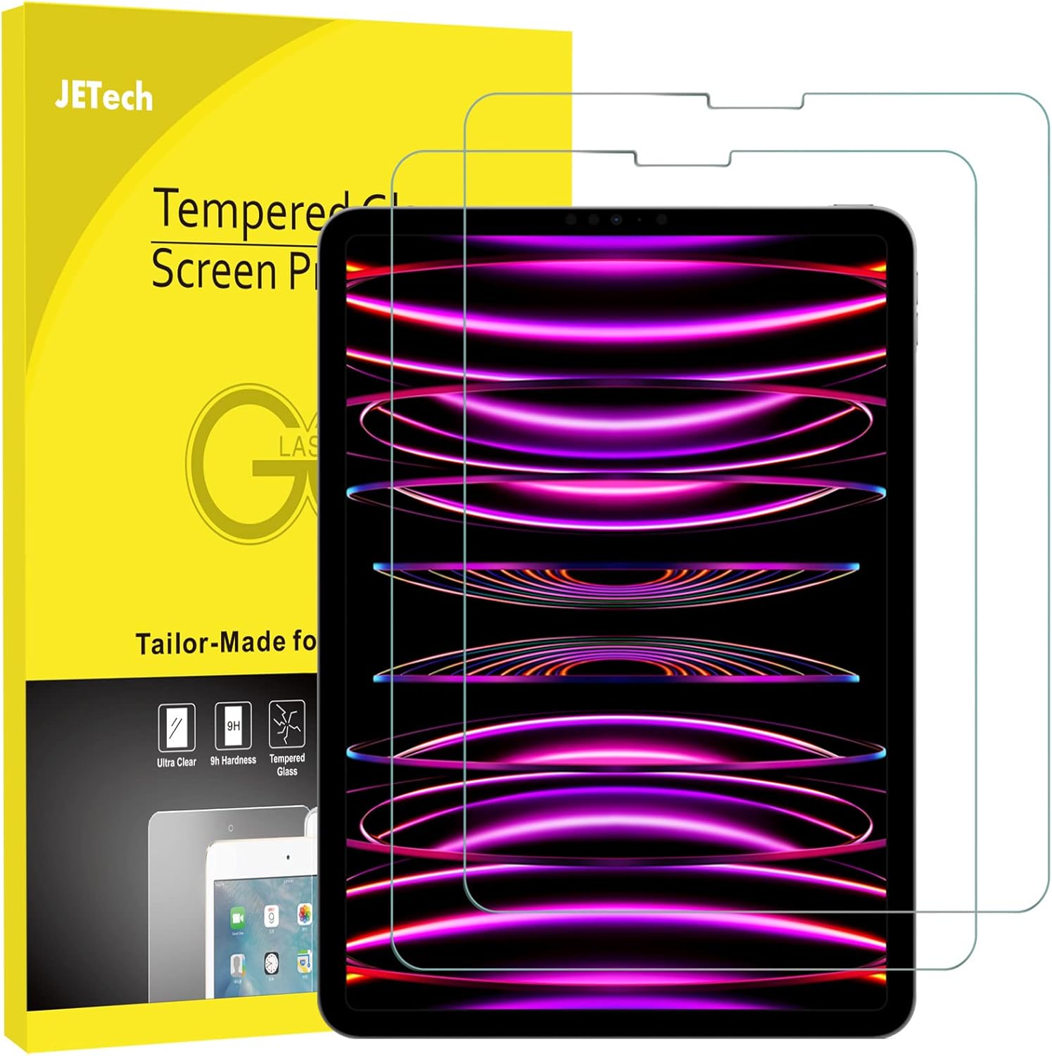 Protector de pantalla JETech para iPad Air 5/4 de 10,9" y iPad Pro 11" 2022/2021/2020/2018, vidrio templado HD transparente, pack de 2