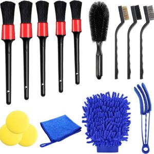 Cepillos de limpieza URAQT para coche, kit de lavado de 15 piezas, cepillo de detalle, limpieza de ruedas, paño de limpieza, para interior, exterior y llantas