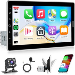 Radio 1 DIN con CarPlay inalámbrico y Android Auto, pantalla táctil IPS giratoria de 10,1″, Bluetooth, radio AM/FM/RDS, control de volante, ecualizador, Mirror Link y USB