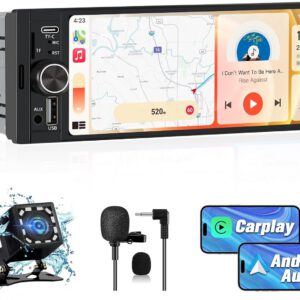 Radio universal 1 DIN para coche con CarPlay y Android Auto, pantalla táctil de 6,36″ y cámara trasera, compatible con Bluetooth, controles de volante, FM, USB y TF