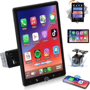 Radio 1 DIN con CarPlay y Android Auto, pantalla táctil giratoria de 10,4″, Bluetooth, radio FM, Mirror Link, 2 USB y cámara trasera