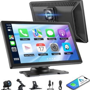 Pantalla de coche de 9″, con CarPlay y Android Auto inalámbricos, grabador delantero y trasero 4K+1080P, Bluetooth, Mirror Link, navegación GPS, FM, AUX y tarjeta TF 64 GB