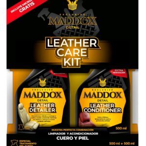 Kit Maddox Detail de limpieza de cuero para coche, limpiador de cuero, crema reparadora, limpiador de tapicería y asientos, tratamiento renovador y protector, 2 x 500 ml