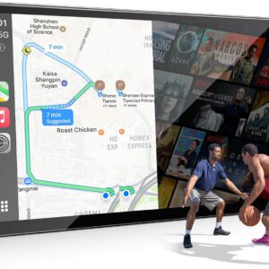 Pantalla Volam de 9″ para Apple CarPlay, Android Auto, Netflix y YouTube, cámara trasera 1080P, navegación integrada, Siri/Google, actualización FM OTA, compatible con iOS 10+ y Android 11+