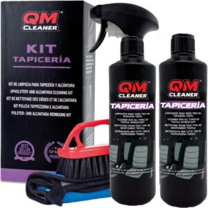 Limpiador profesional de tapicería QM Cleaner para limpiar asientos de coche, neutraliza olores, para alfombras, tapicerías y Alcántara, kit 1 L + cepillo + paño