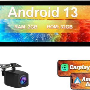 Radio 1 DIN de 6,86″ con pantalla táctil, Android 13 2G+32G, CarPlay/Android Auto/Mirror Link, WiFi, GPS, Bluetooth, RDS, USB, FM, controles de volante y cámara trasera