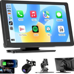 Pantalla estéreo CarPlay de 7″ para Apple y Android Auto, reproductor portátil con cámara trasera 1080P, control de voz, Mirror Link y pantalla táctil, para todos los vehículos
