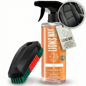 LionsWay limpiador profesional de tapicería de coche con espuma activa, para textil, piel, alfombras y Alcántara, con cepillo aplicador y perfume, interior de coche y hogar, 500 ml
