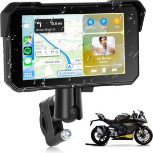 Rimoody Carpuride estéreo para coche/moto con CarPlay inalámbrico y Android Auto, pantalla táctil de 5″, IP68 impermeable, Bluetooth, detección de presión de neumáticos, 12 V