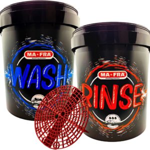 Ma-Fra, 2 cubos y rejilla de lavado para coche, incluye cubos Rinse Plus y Grif Safe para lavado sin arañazos