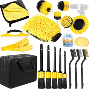 Kit de limpieza de coche de 20 piezas para interior y exterior, set de lavado con cepillos, esponjas de pulido, gel limpiador y más