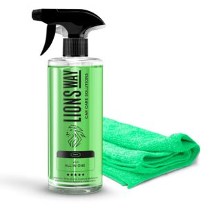 LionsWay limpiador profesional multiusos todo en uno para coche, interior, exterior, salpicadero, plásticos, gomas y neumáticos, nueva fórmula espuma, APC perfumado, 500 ml + paño
