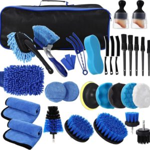 Kit de limpieza de coche 30 piezas, cepillo de limpieza, kit de detailing para interior y exterior