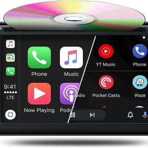 Radio Bluetooth 2 DIN de 6,2″ con reproductor CD/DVD, CarPlay inalámbrico y Android Auto, pantalla táctil, FM/AM, Mirror Link, USB, TF y AUX