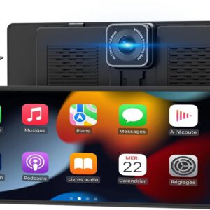 Pantalla de coche de 10,26″ con CarPlay para Apple y Android, cámaras delantera y trasera HD 1080P, navegación GPS, sonido premium, control por voz y doble puerto de mechero