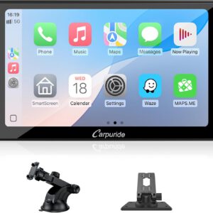 Carpuride V9, estéreo portátil para coche con CarPlay inalámbrico y Android Auto, pantalla táctil HD 1080P de 9″, Bluetooth 5.0, Mirror Link y sensor de luz