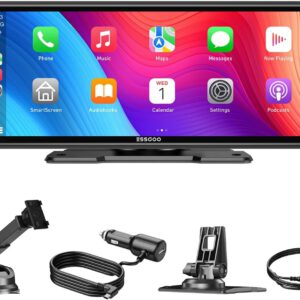 Pantalla ESSGOO compatible con Apple CarPlay y Android Auto, pantalla táctil IPS de 10,26″ con sensor de luz, compatible con Mirror Link, asistentes Google y Siri