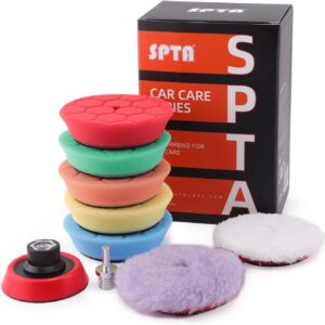 Esponja de pulido para coche, kit con 2 de lana y 5 esponjas de 80 mm, esponjas para cera y máquina pulidora, FLPS3MIX