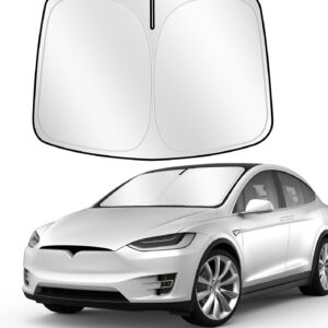 Parasol delantero ZATOOTO para Tesla Model Y / Model 3, protección UV para parabrisas, plegable, 132 x 92 cm